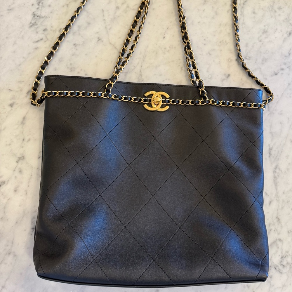 Chanel Black Quilted Leather Tote Bag